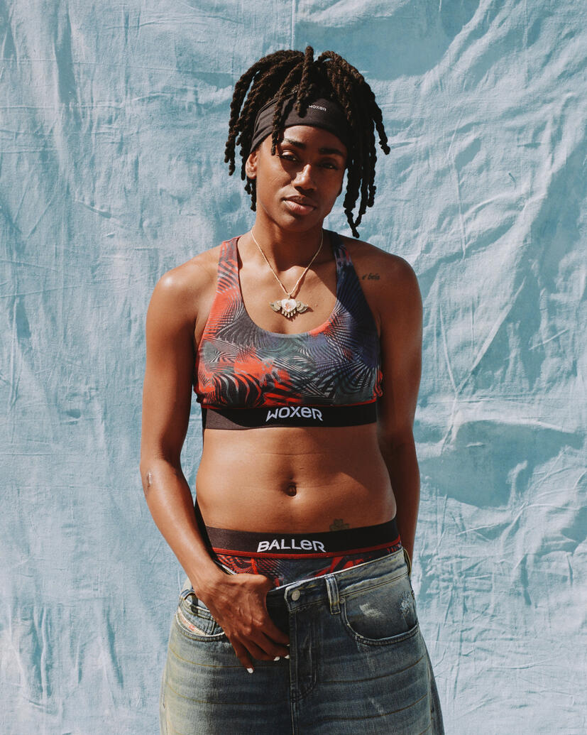 &#39;Pivot&#39; print design for Woxer&#39;s &#39;I am a Baller&#39; campaign. Worn by WNBA player, Tiffany Hayes.